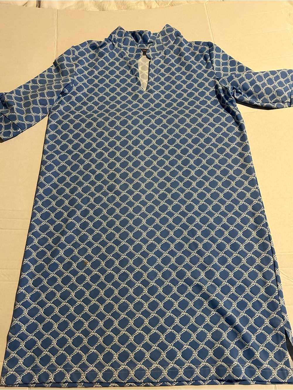 Sailor Sailor Dress XL Blue White 3/4 Sleeve Rope Print Shift UPF 50+ Preppy